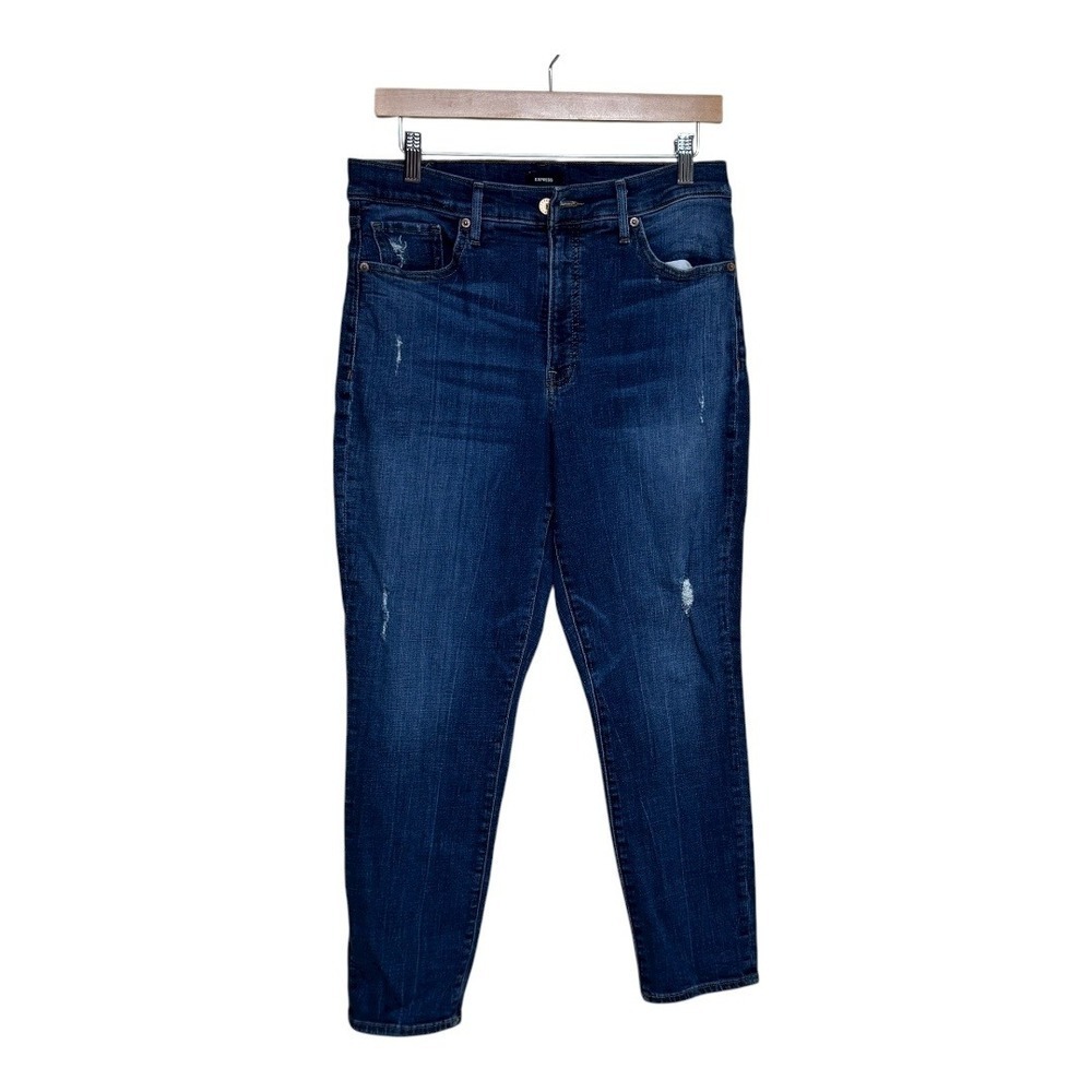 Express Cropped Skinny High Rise Distressed Blue Wash‎ Jeans Size 12R Women